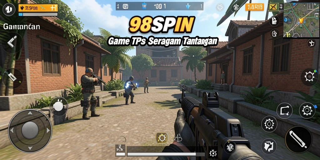 Tampilan gameplay intens dari 98SPIN dalam aksi TPS.
