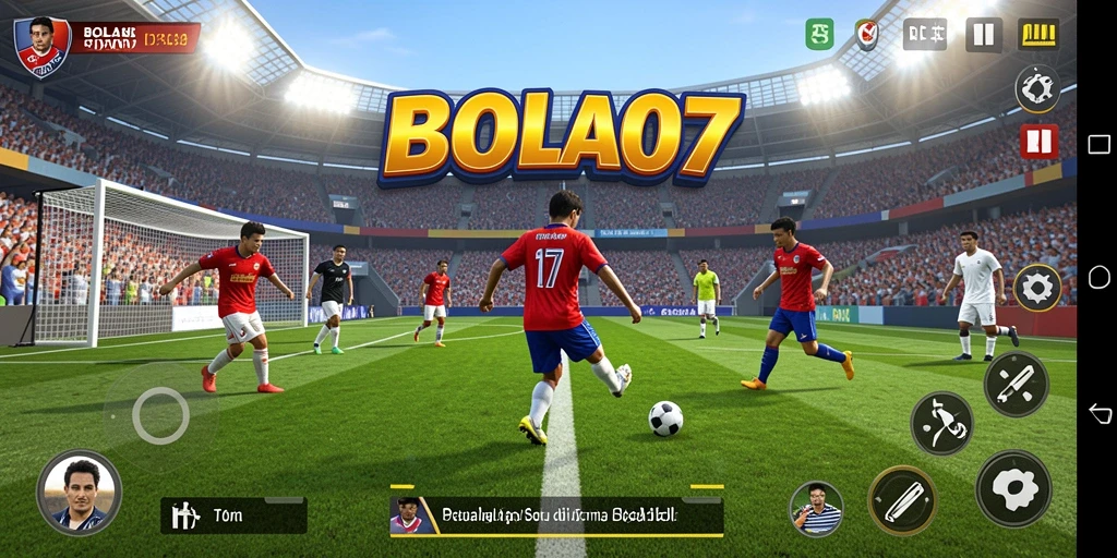 Tangkapan layar gameplay BOLA07 menampilkan aksi sepak bola yang mendebarkan.