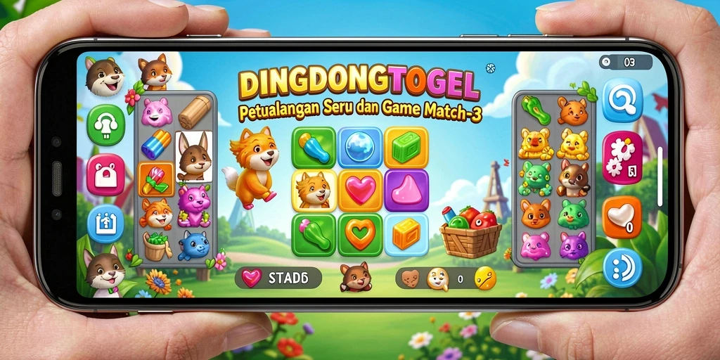 Screenshot gameplay DINGDONGTOGEL menampilkan keseruan mencocokkan gem.
