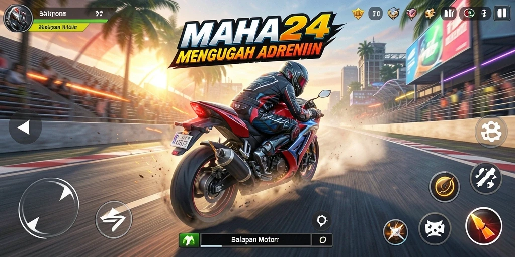 Screenshot MAHA24 menunjukkan balapan motor yang seru dan menegangkan.