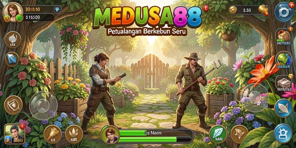 Tampilan seru dari gameplay MEDUSA88 yang penuh petualangan berkebun.