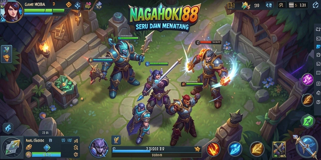 Tangkapan layar gameplay <strong>NAGAHOKI88</strong> yang menunjukkan pertempuran seru di arena MOBA.