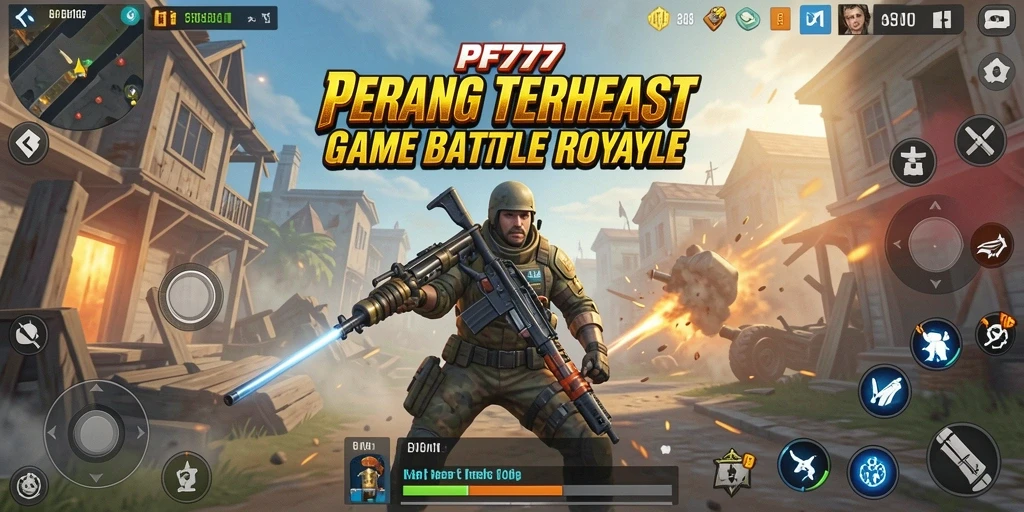Tangkapan layar gameplay PF777 yang menunjukkan pertempuran intens di arena.