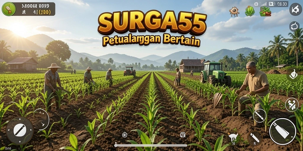 Gameplay SURGA55 menampilkan pengalaman bertani yang menyenangkan dan interaktif.