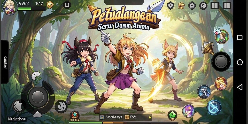 Gameplay seru dengan karakter anime ikonik yang beraksi.