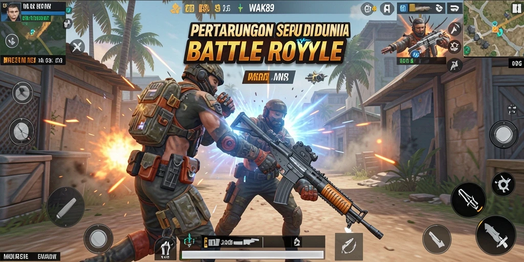 Tangkapan layar utama dari gameplay seru WAK89 dalam pertarungan Battle Royale.